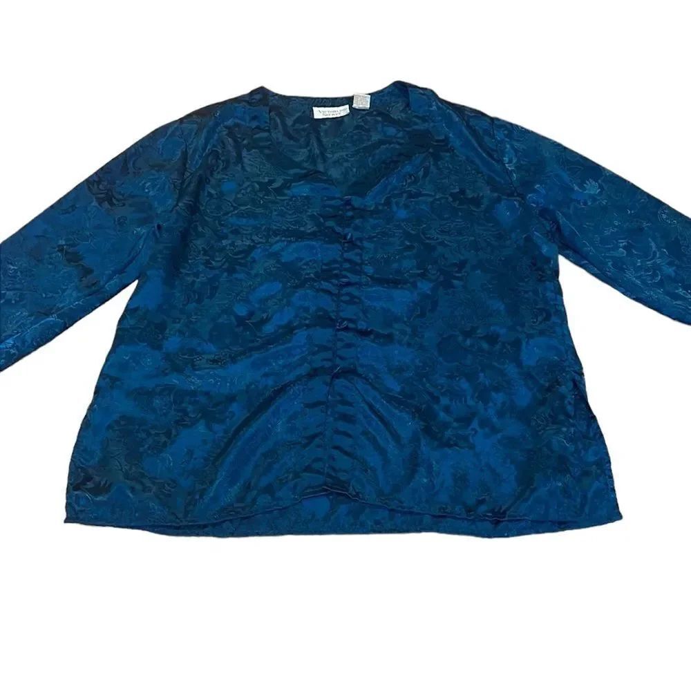 VTG Gold Tag Victoria’s Secret Satin Pajama Shirt, embossed Teal Green, Small